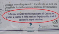 Bagnoli Irpino, manifesto funebre con divieto di condoglianze